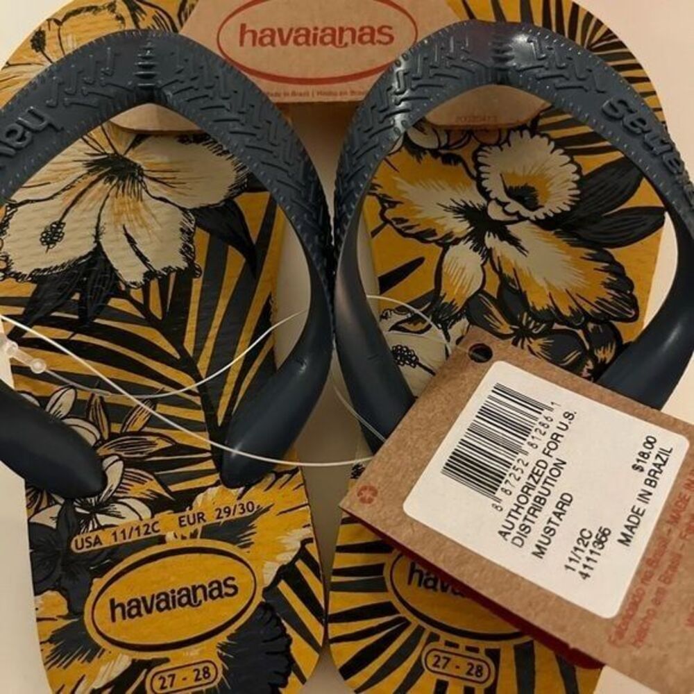 Havaianas Flip flops Sandals Boy's Aloha Kid 11 /12c Blue Yellow Tropical New